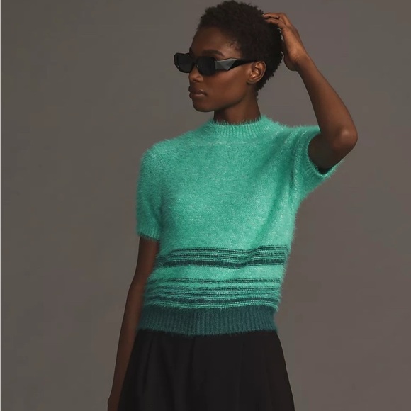 Pilcro Sweaters - Anthropologie Pilcro Eyelash Short-Sleeve Jumper Women’s Sz Small Green Preppy